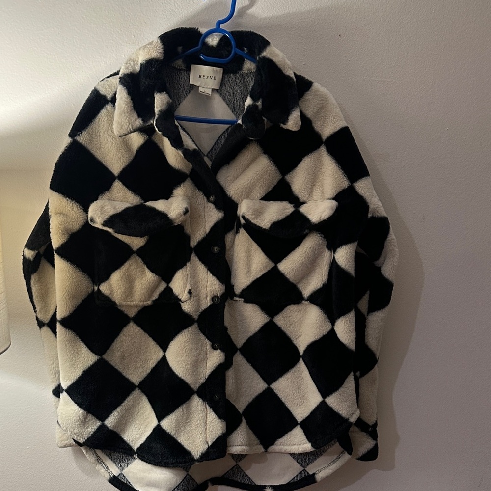 HYFVE Black and Cream Diamond Pattern Teddy Jacket -Preloved